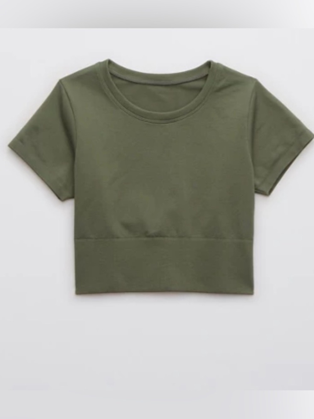 OFFLINE By Aerie Sidewalk Seamless Cropped Olive Short Sleeve Top Tee Sz Small